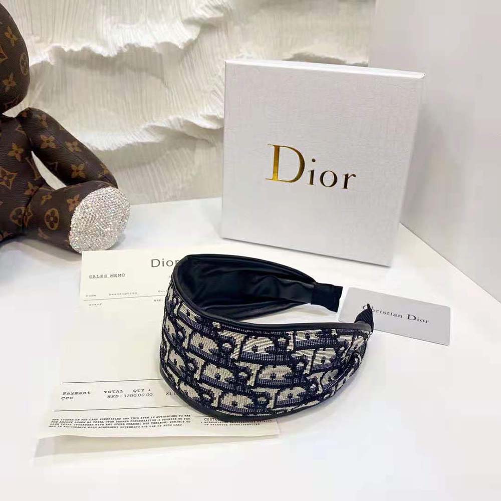 Dior Women D-Oblique Headband Navy Cotton - image 6
