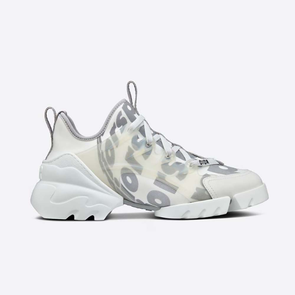 Side view of Dior Women D-connect Sneaker White showcasing spatial print