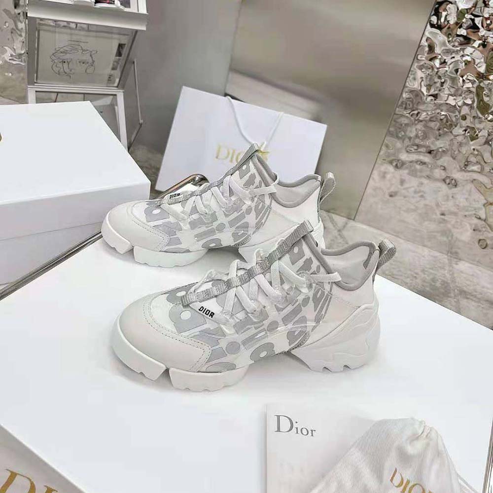 Close-up of reflective technical fabric on Dior Women D-connect Sneaker
