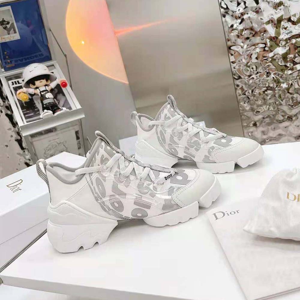 Top-down angle of white Dior Women D-connect Sneaker with logo details