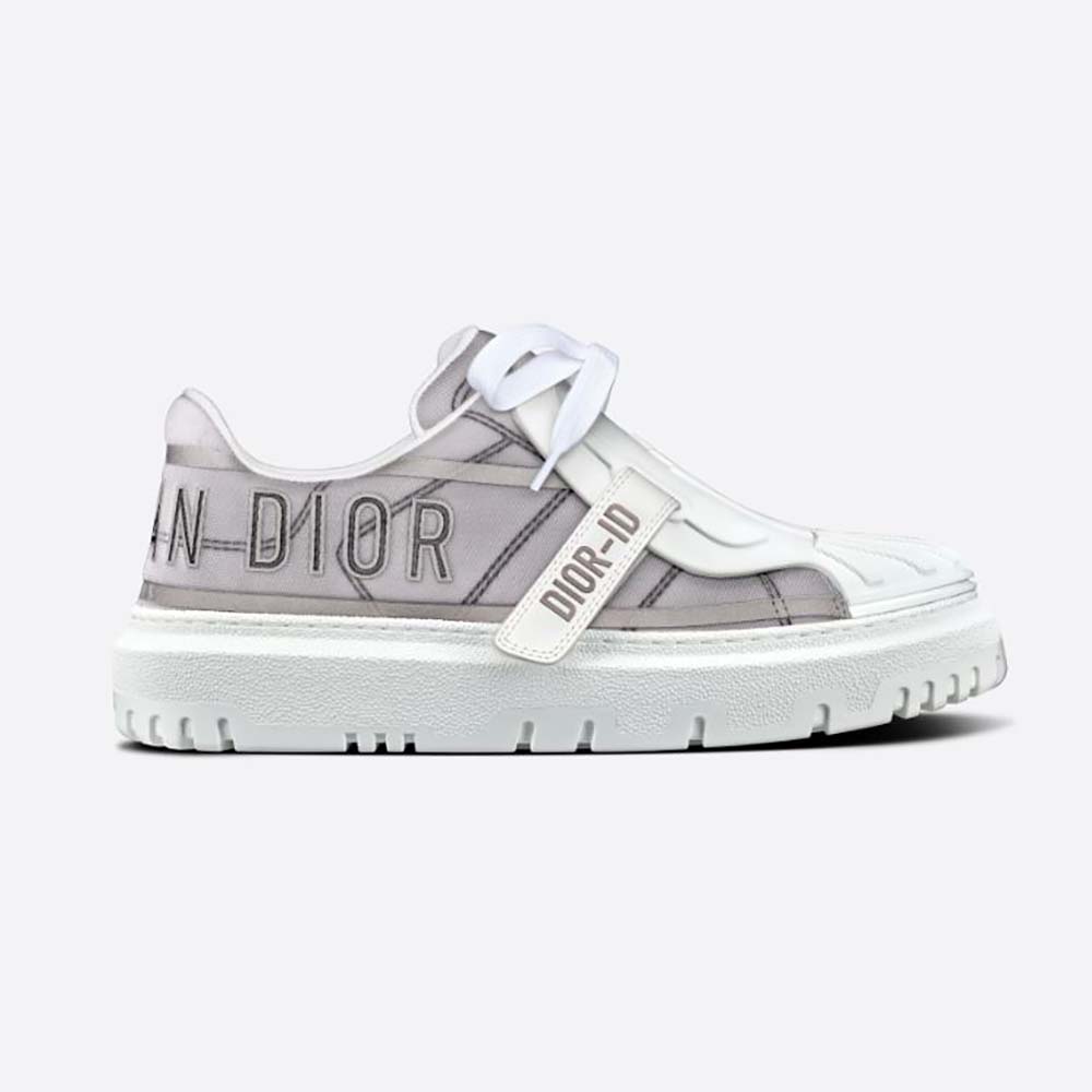 Side view of Dior Women Dior-id Sneaker Gray Reflective Technical Fabric
