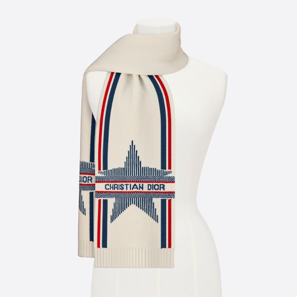 Front view of Dior Women Dioralps Scarf White Three-Tone Wool and Cashmere