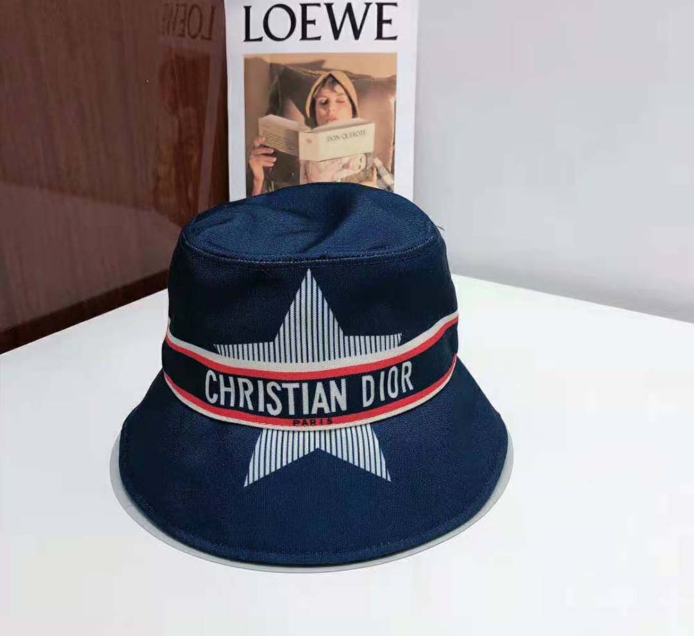 Close-up of Dior logo and technical fabric on bucket hat