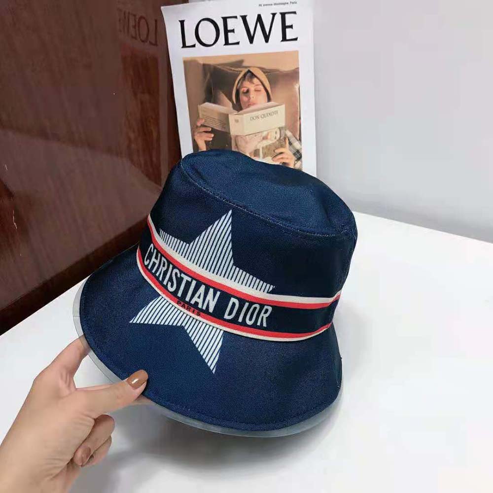 Side angle showing shape and three-tone blue fabric detail