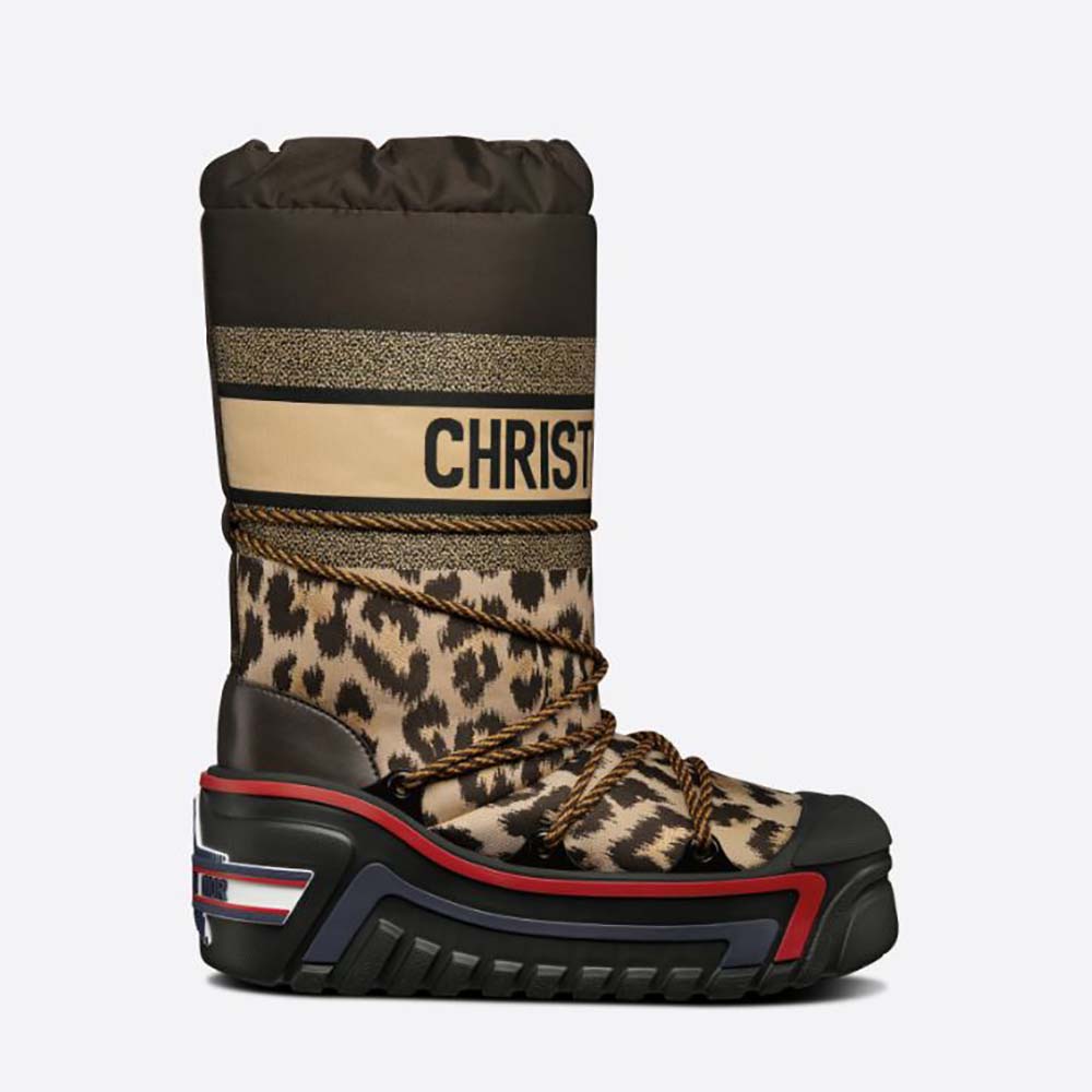 Front angle of Dior Women Dioralps Snow Boot Beige Multicolor Mizza Shiny Nylon