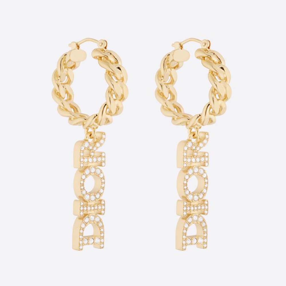 Close-up of Dior Women Dio(r)evolution Earrings gold-finish metal and crystals