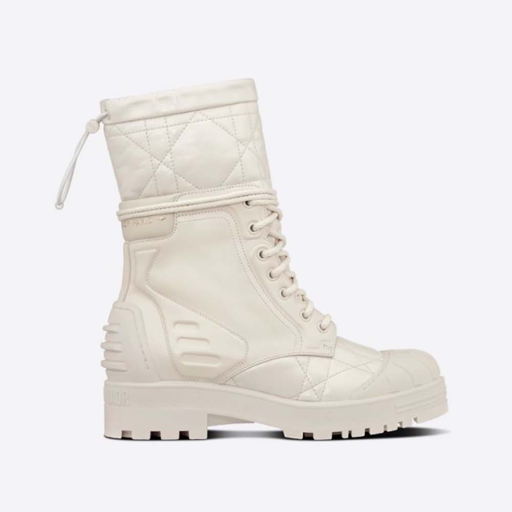 Front angle of Dior Women Dioriron Ankle Boot White Quilted Cannage Calfskin