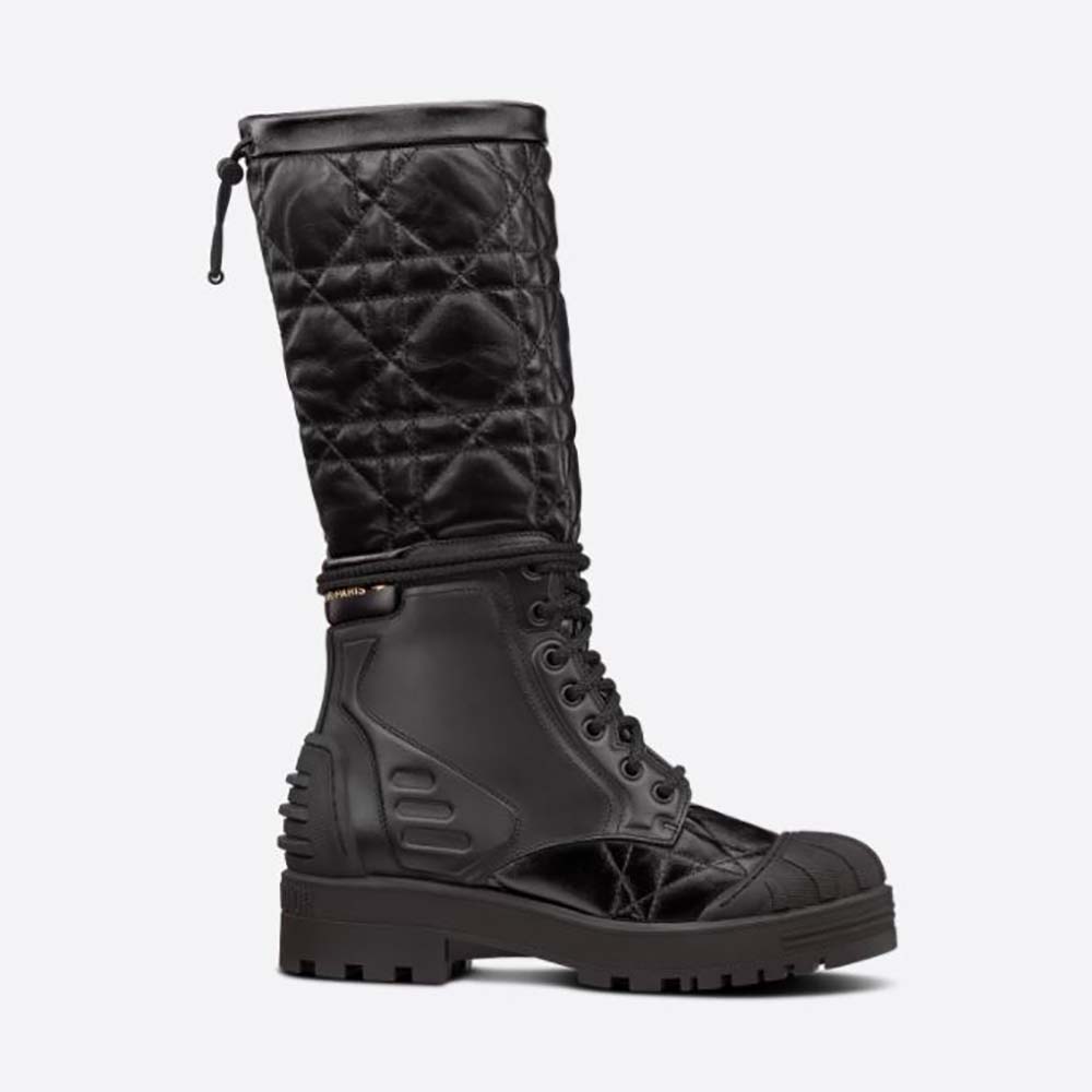 Side profile of Dior Women Dioriron Boot Black Quilted Cannage Calfskin