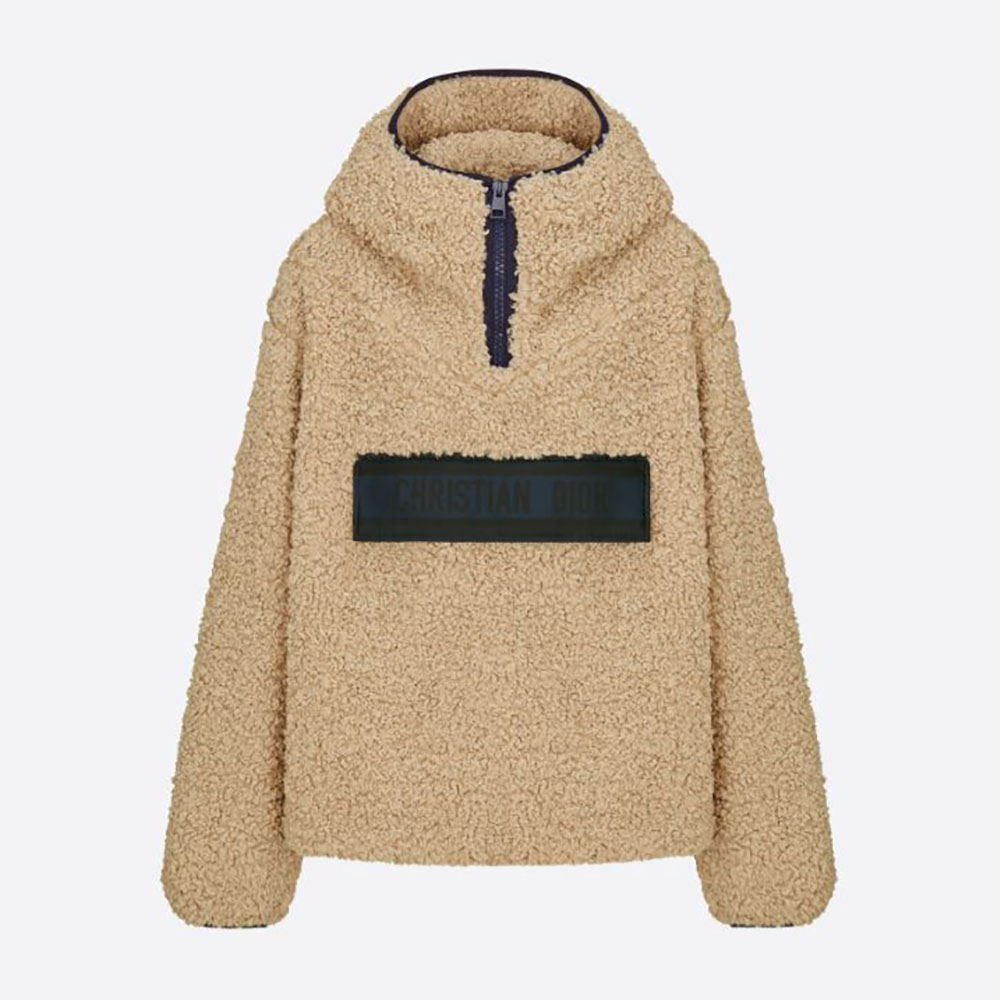 Front view of Dior Women Hooded Anorak Ecru Fleece in beige fleece