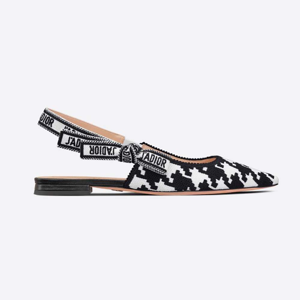 Front angle of Dior Women J’Adior Slingback Ballerina Flat embroidery detail