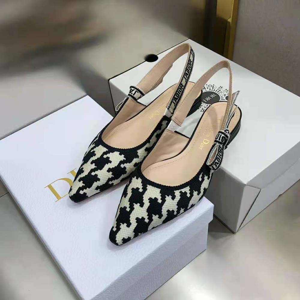 Dior Women J’Adior Slingback Ballerina Flat Black and White Cotton Embroidery - image 4