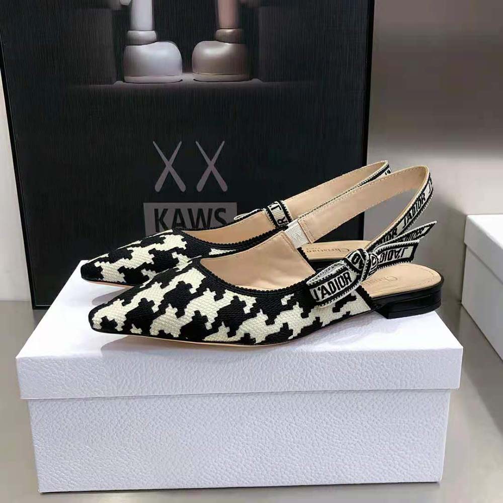 Dior Women J’Adior Slingback Ballerina Flat Black and White Cotton Embroidery - image 6
