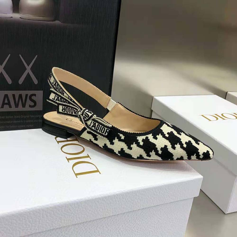 Dior Women J’Adior Slingback Ballerina Flat Black and White Cotton Embroidery - image 7