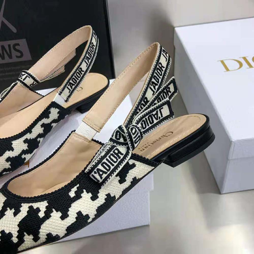 Dior Women J’Adior Slingback Ballerina Flat Black and White Cotton Embroidery - image 9