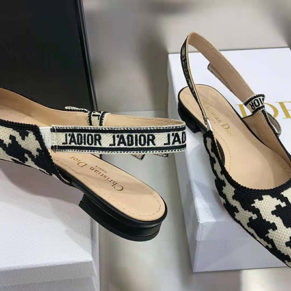 Dior Women J’Adior Slingback Ballerina Flat Black and White Cotton Embroidery - image 8