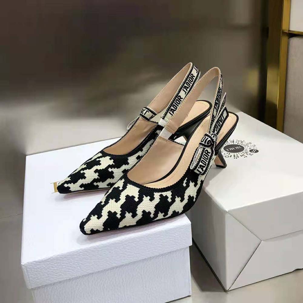 Dior Women J’Adior Slingback Pump Black and White Cotton Embroidery - image 4