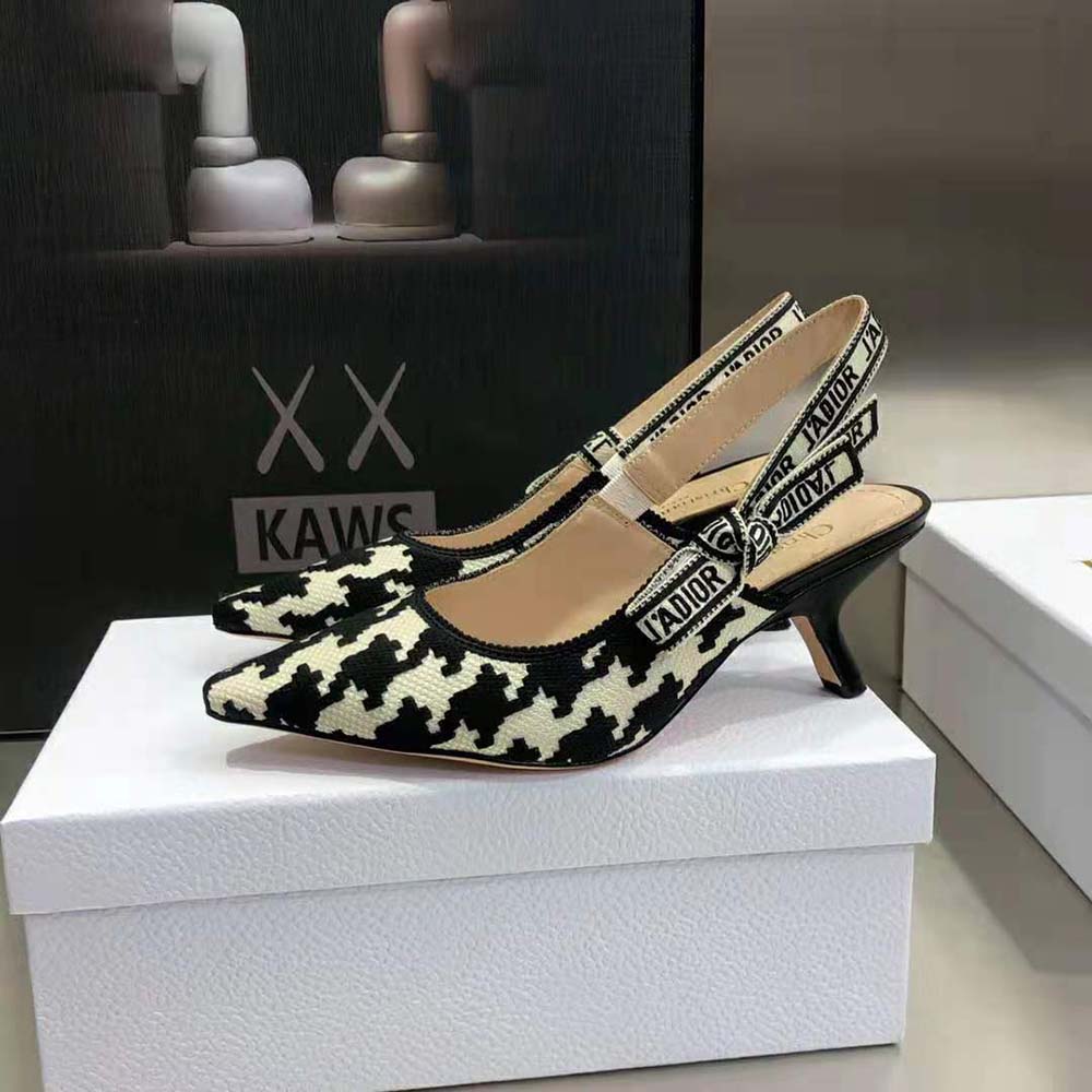 Dior Women J’Adior Slingback Pump Black and White Cotton Embroidery - image 6