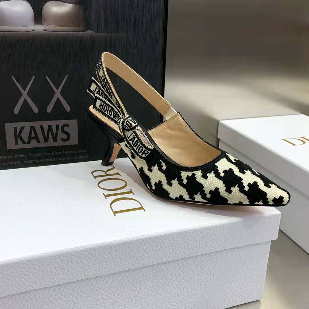 Dior Women J’Adior Slingback Pump Black and White Cotton Embroidery - image 7