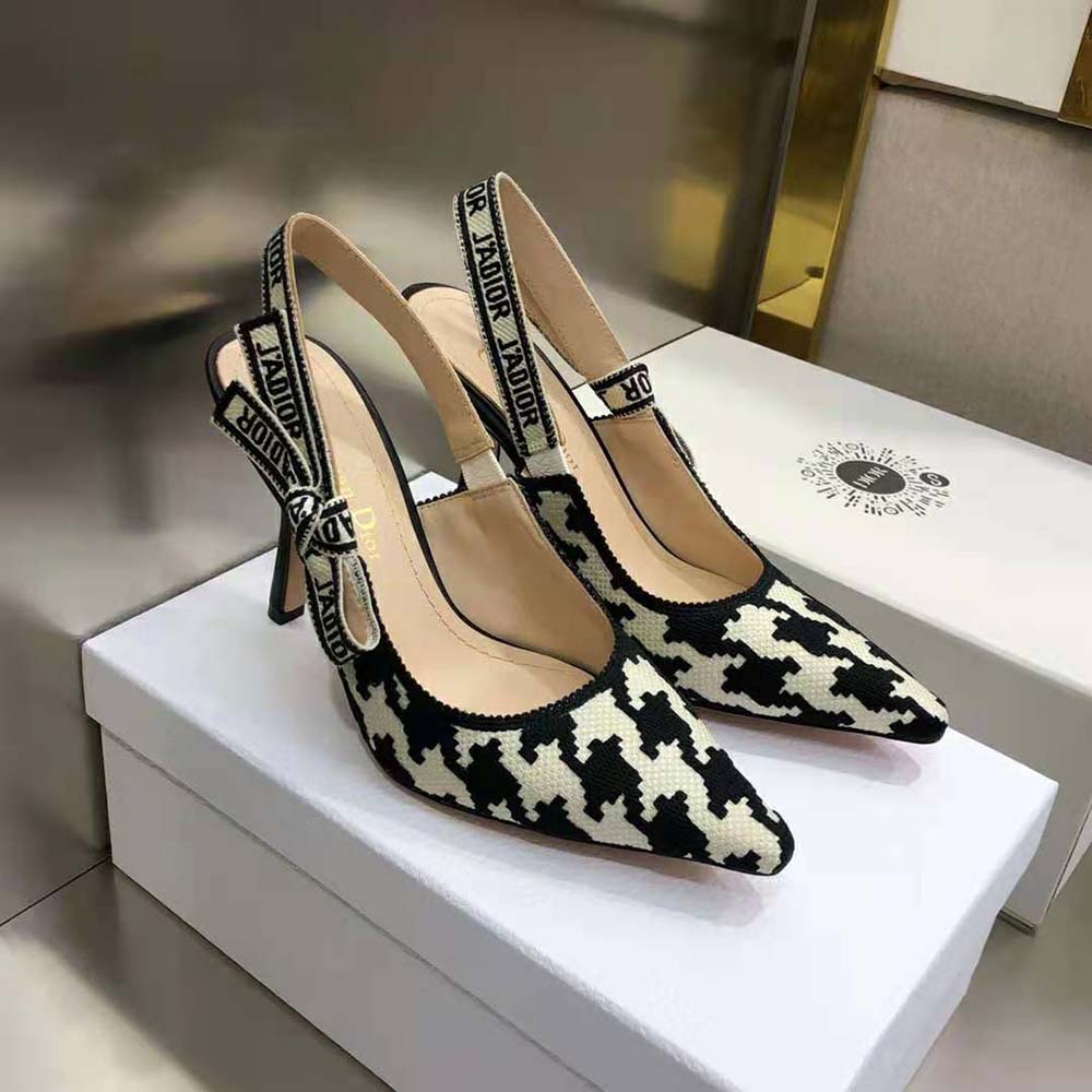 Rear angle showing adjustable slingback strap of Dior J’Adior pump