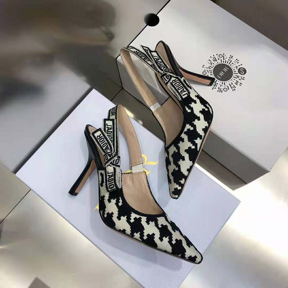 Dior Women J’Adior Slingback Pump Black and White Cotton Embroidery with Macro Houndstooth Motif - image 5