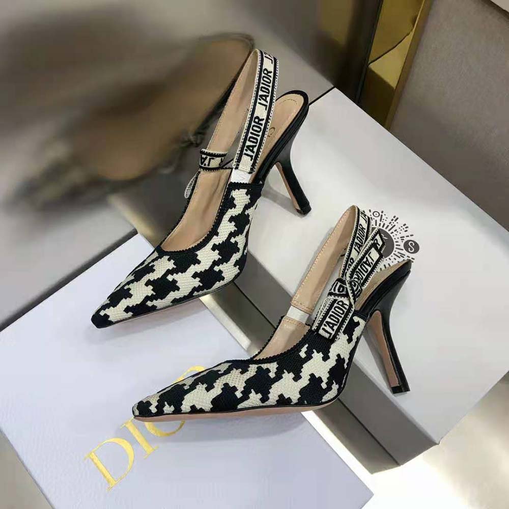 Dior Women J’Adior Slingback Pump Black and White Cotton Embroidery with Macro Houndstooth Motif - image 6