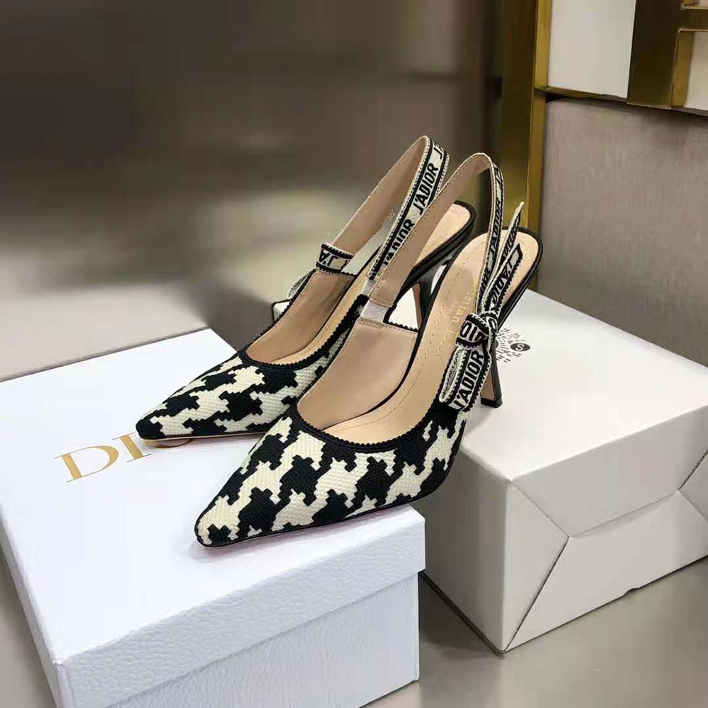 Dior Women J’Adior Slingback Pump Black and White Cotton Embroidery with Macro Houndstooth Motif - image 4