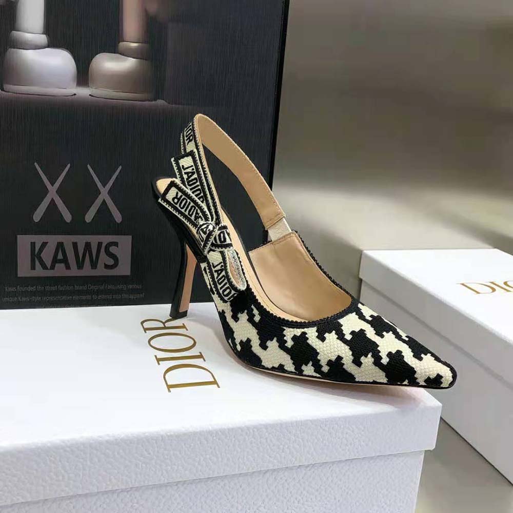 Dior Women J’Adior Slingback Pump Black and White Cotton Embroidery with Macro Houndstooth Motif - image 7