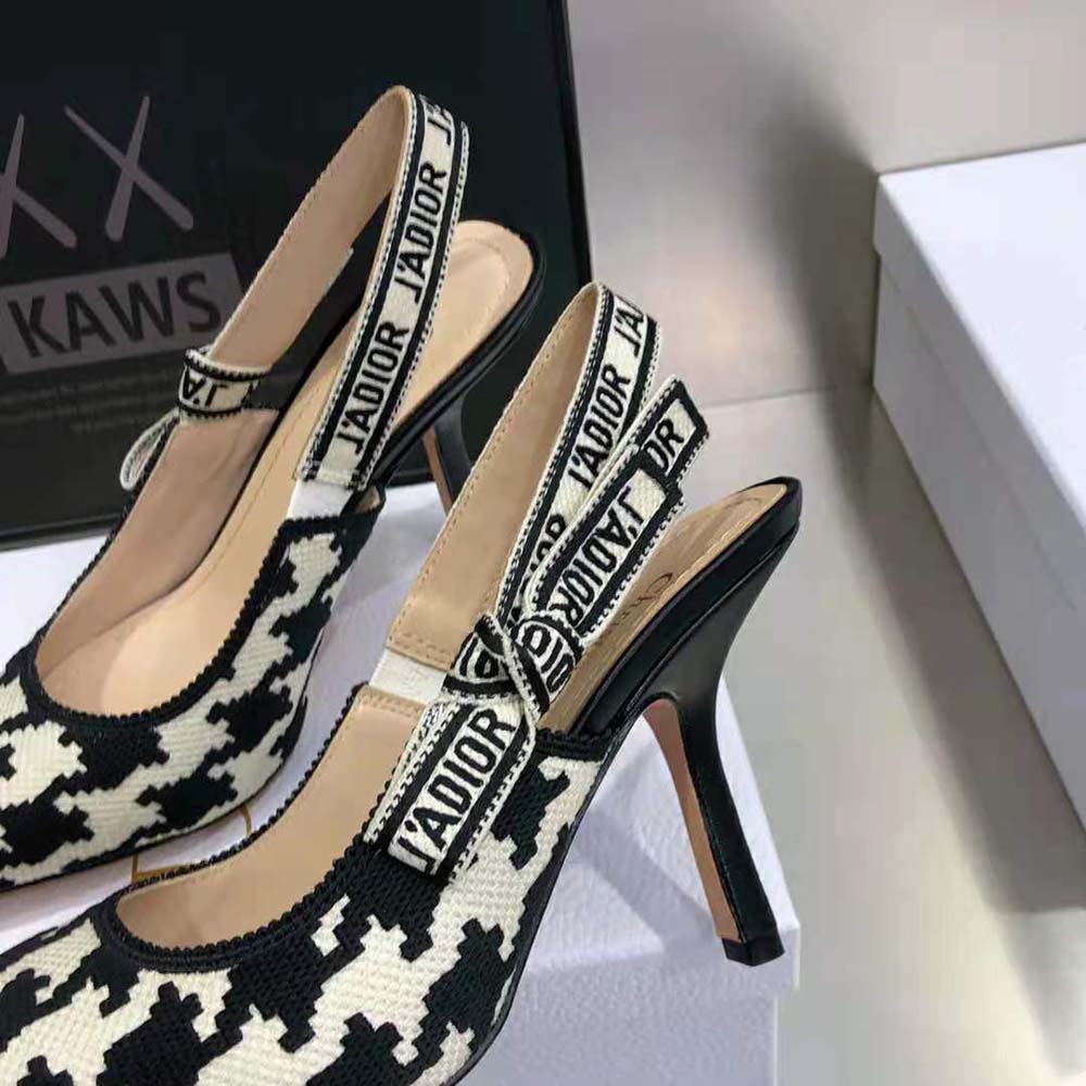 Dior Women J’Adior Slingback Pump Black and White Cotton Embroidery with Macro Houndstooth Motif - image 8