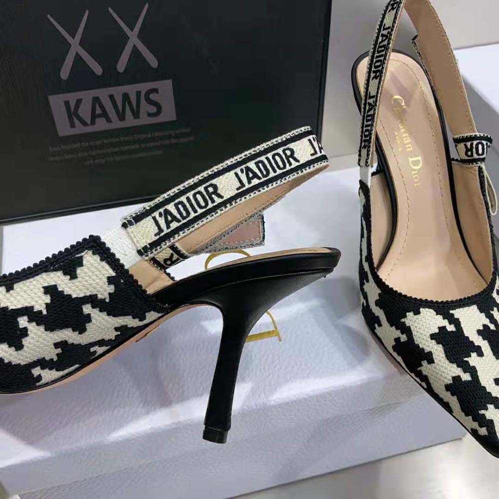 Dior Women J’Adior Slingback Pump Black and White Cotton Embroidery with Macro Houndstooth Motif - image 9