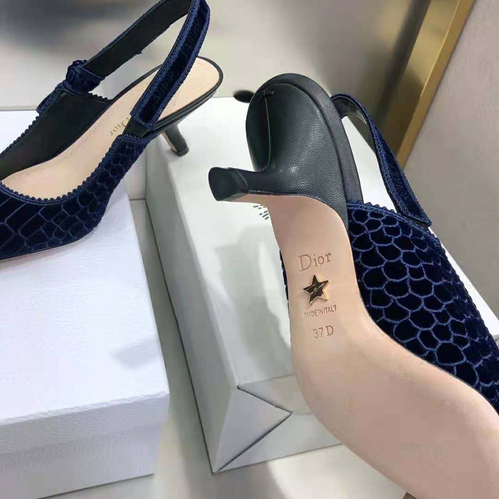 Dior Women J’Adior Slingback Pump Deep Blue Crocodile-Effect Embroidered Velvet - image 10