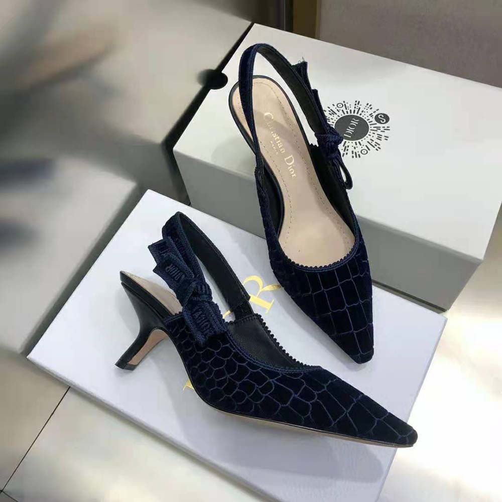 Dior Women J’Adior Slingback Pump Deep Blue Crocodile-Effect Embroidered Velvet - image 4