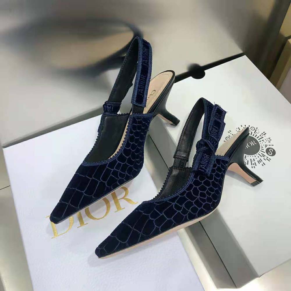 Dior Women J’Adior Slingback Pump Deep Blue Crocodile-Effect Embroidered Velvet - image 5
