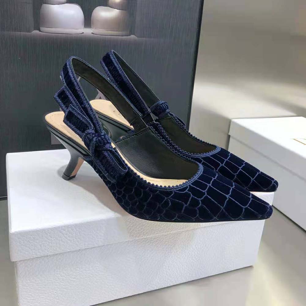 Dior Women J’Adior Slingback Pump Deep Blue Crocodile-Effect Embroidered Velvet - image 6
