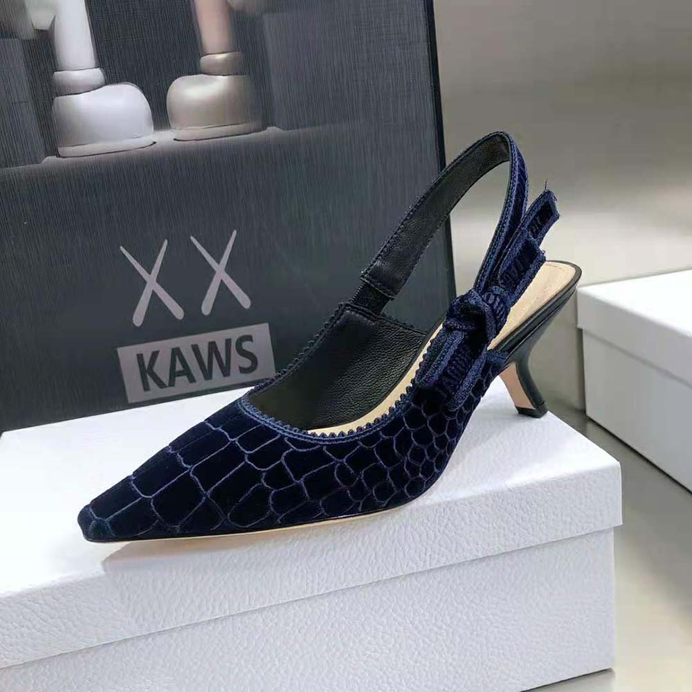 Dior Women J’Adior Slingback Pump Deep Blue Crocodile-Effect Embroidered Velvet - image 7