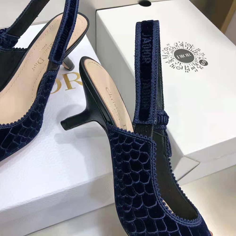 Dior Women J’Adior Slingback Pump Deep Blue Crocodile-Effect Embroidered Velvet - image 8