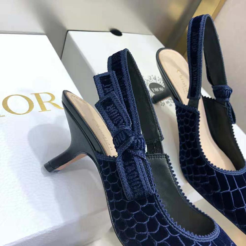 Dior Women J’Adior Slingback Pump Deep Blue Crocodile-Effect Embroidered Velvet - image 9