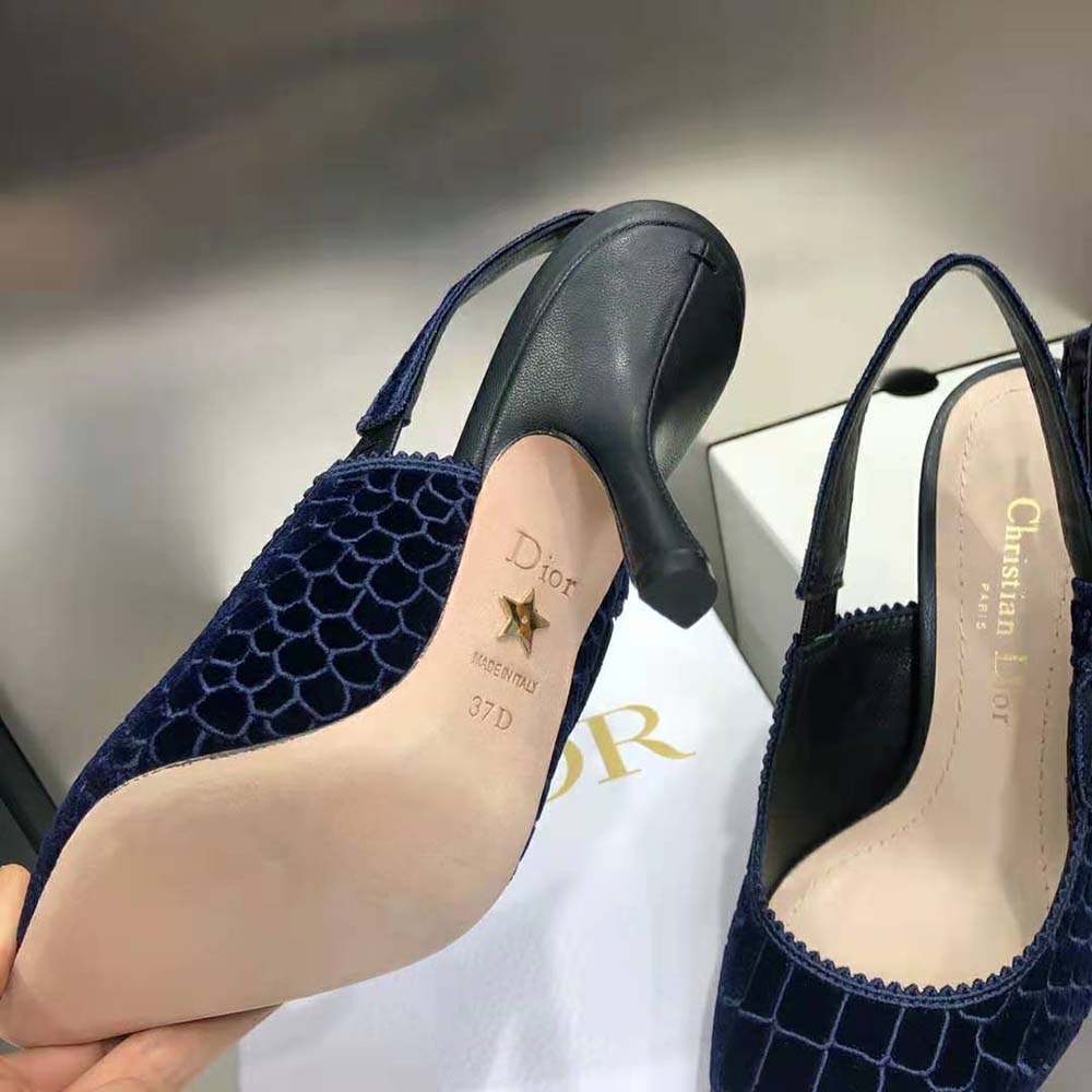 Dior Women J’Adior Slingback Pump Deep Crocodile-Effect Embroidered Velvet-Blue - image 9