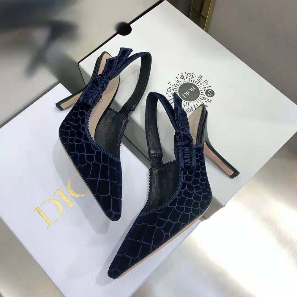 Dior Women J’Adior Slingback Pump Deep Crocodile-Effect Embroidered Velvet-Blue - image 5