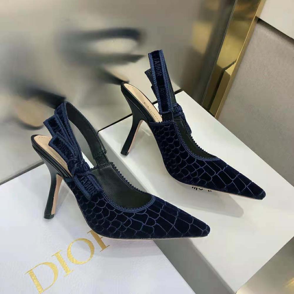 Dior Women J’Adior Slingback Pump Deep Crocodile-Effect Embroidered Velvet-Blue - image 4