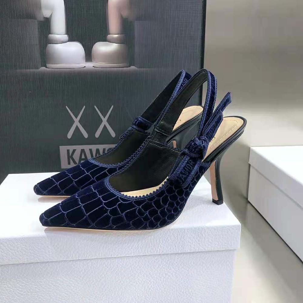 Dior Women J’Adior Slingback Pump Deep Crocodile-Effect Embroidered Velvet-Blue - image 6