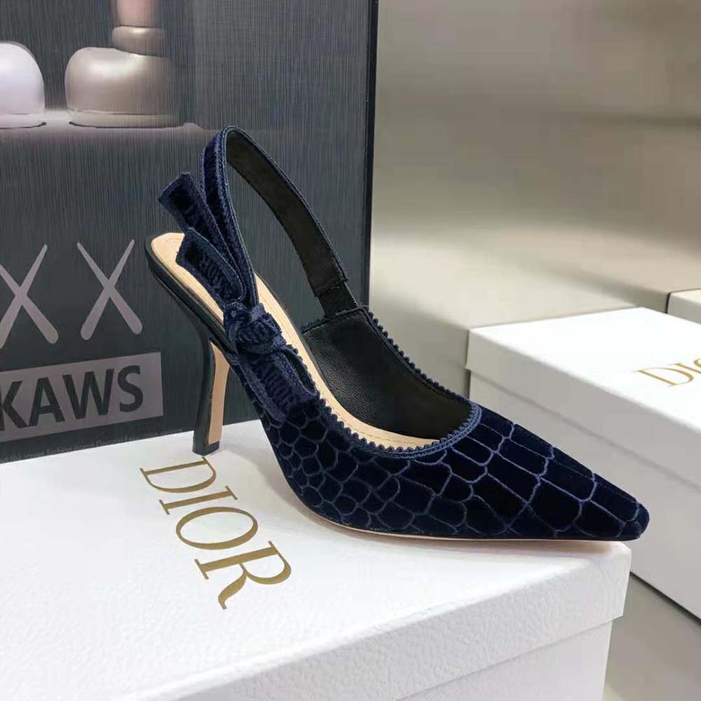 Dior Women J’Adior Slingback Pump Deep Crocodile-Effect Embroidered Velvet-Blue - image 7
