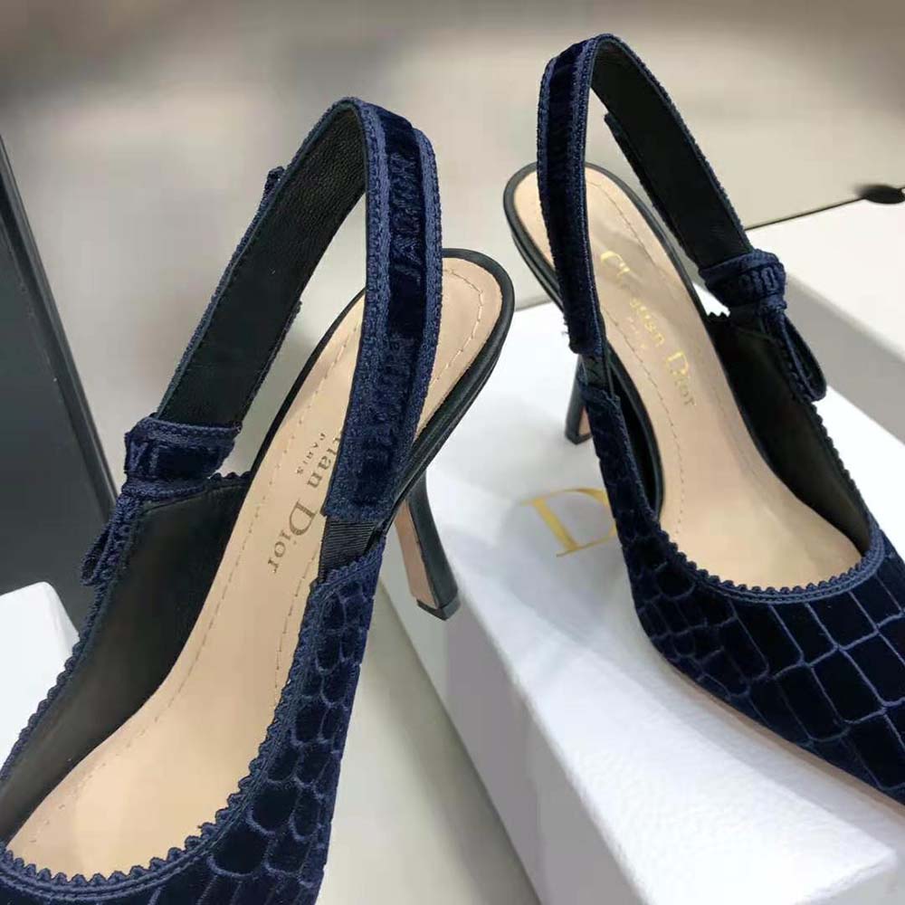 Dior Women J’Adior Slingback Pump Deep Crocodile-Effect Embroidered Velvet-Blue - image 8