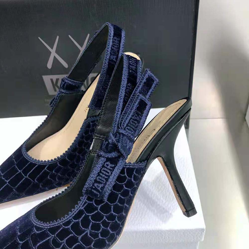 Dior Women J’Adior Slingback Pump Deep Crocodile-Effect Embroidered Velvet-Blue - image 10