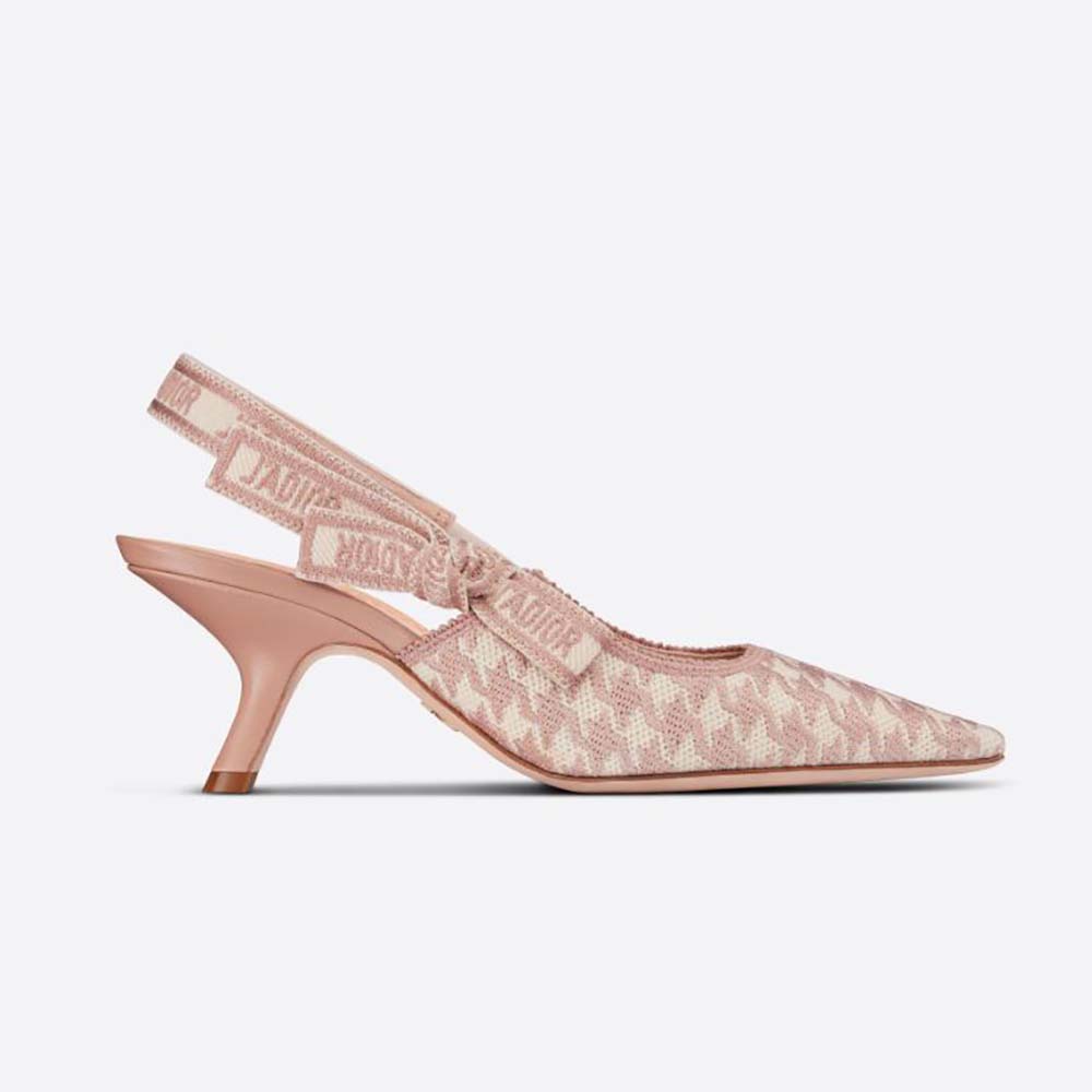 Side view of Dior Women J’Adior Slingback Pump Rose Des Vents cotton embroidery