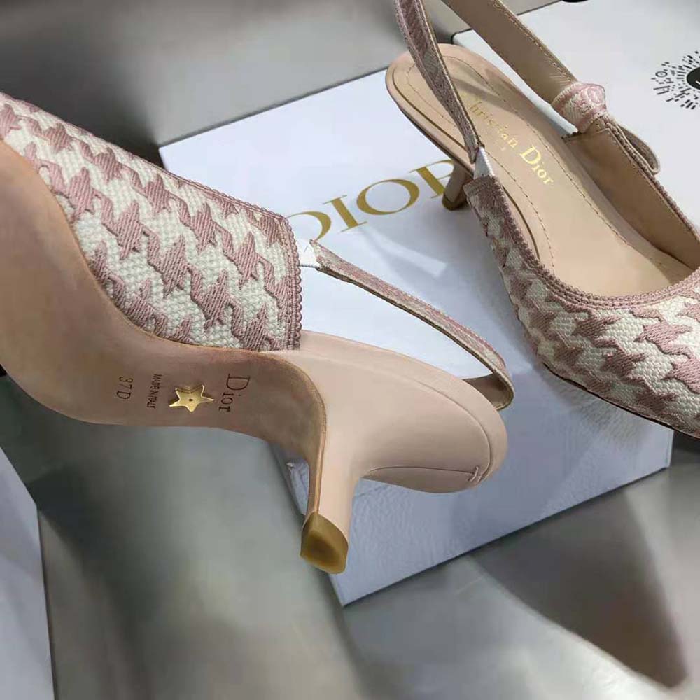 Dior Women J’Adior Slingback Pump Rose Des Vents Cotton Embroidery with Micro Houndstooth Motif - image 10