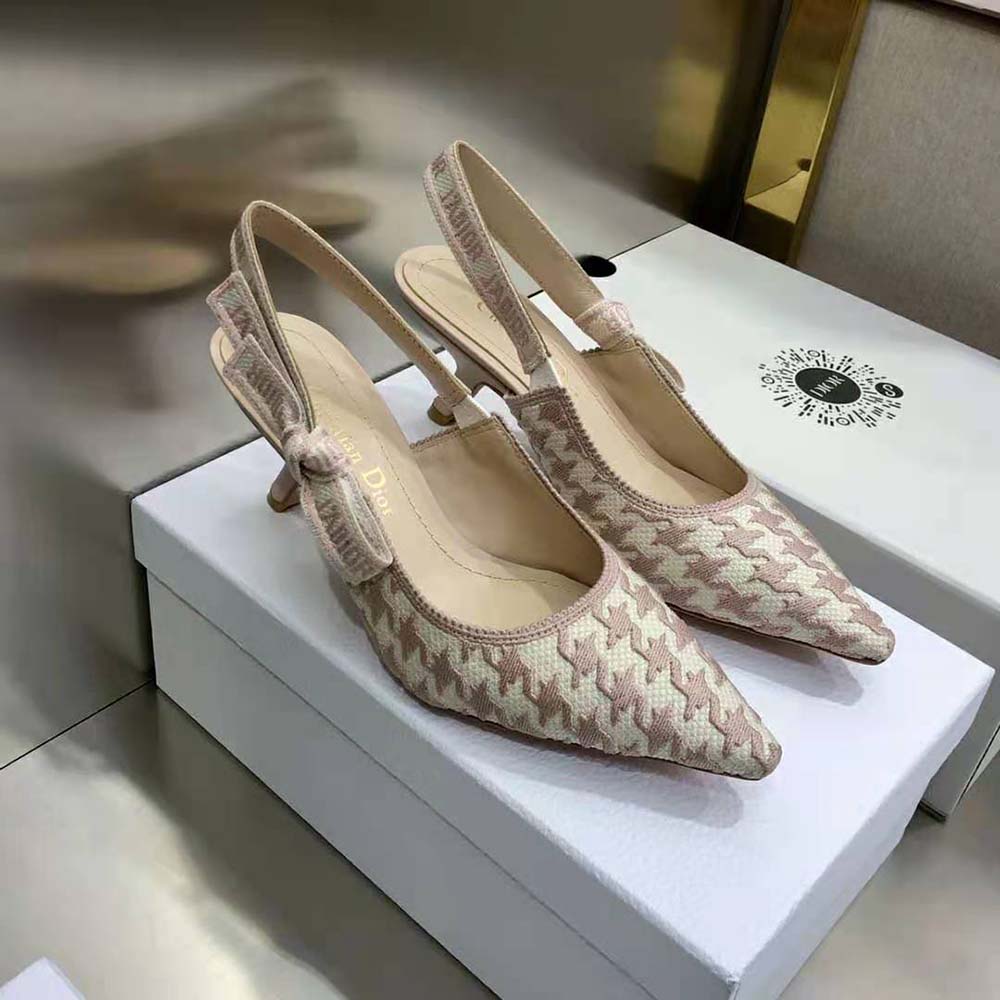 Dior Women J’Adior Slingback Pump Rose Des Vents Cotton Embroidery with Micro Houndstooth Motif - image 4