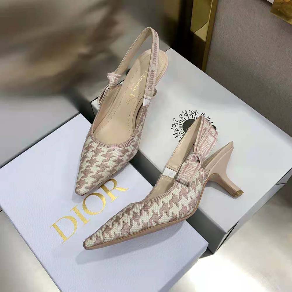 Dior Women J’Adior Slingback Pump Rose Des Vents Cotton Embroidery with Micro Houndstooth Motif - image 5