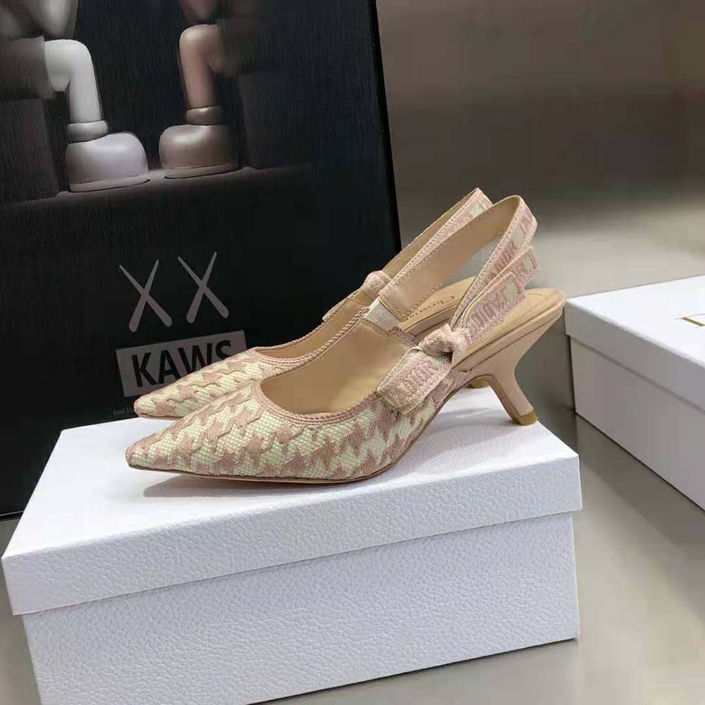Dior Women J’Adior Slingback Pump Rose Des Vents Cotton Embroidery with Micro Houndstooth Motif - image 6