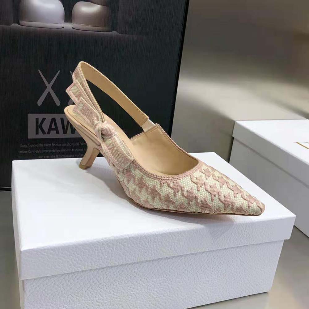 Dior Women J’Adior Slingback Pump Rose Des Vents Cotton Embroidery with Micro Houndstooth Motif - image 7