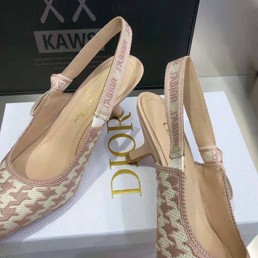 Dior Women J’Adior Slingback Pump Rose Des Vents Cotton Embroidery with Micro Houndstooth Motif - image 9